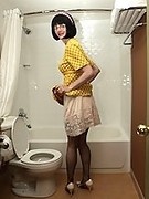 Mature chick Julia bathroom panties and stockings